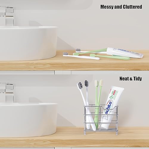 Miniatura 5 de Soporte para cepillo de dientes de baño de acero inoxidable, soporte eléctrico para pasta de dientes, con 5 ranuras multifuncionales para,