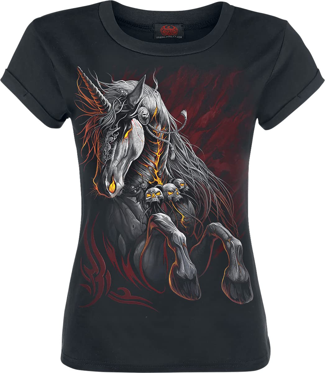 Spiral - Infernal Unicorn - Girls Boatneck Cap Sleeve T-Shirt - S Black