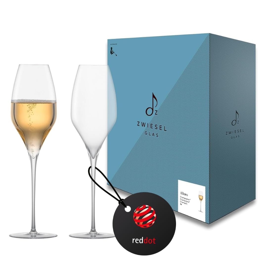 Zwiesel Glas Champagnergläser Alloro (2 Stk) | in Handarbeit mundgeblasene Sektgläser mit Moussierpunkt, ästhetische Tritan®-Kristallgläser für Perlwein