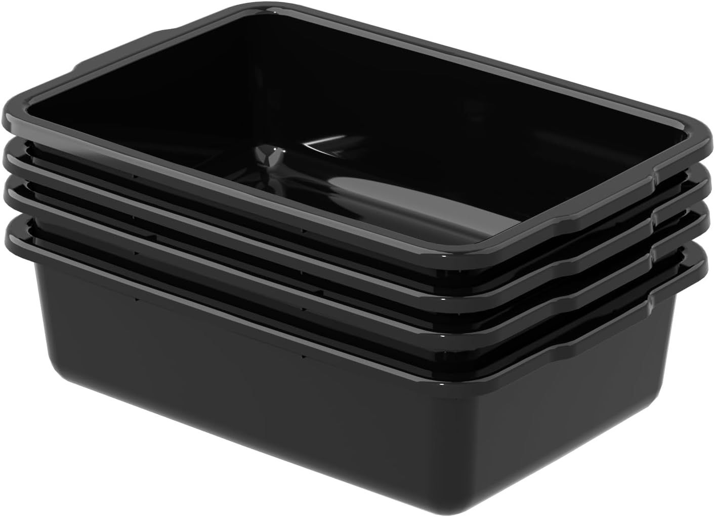 4-Pack Plastic Bus Tub/Bus Box, Commercial Dish Tub for Restaurants, 6.8" Deep, 35 L, Black