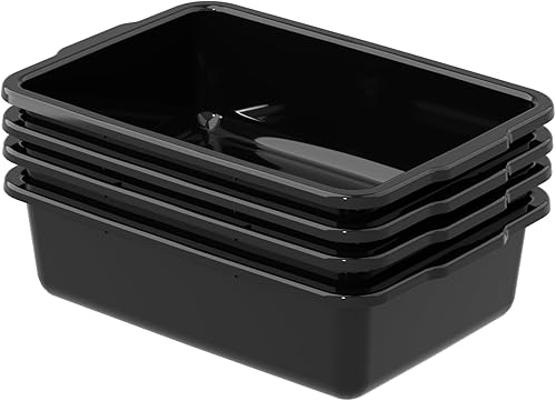 Caja de cubetas de autobús comercial de 35 L, caja de plástico para lavabo, color negro, paquete de 4