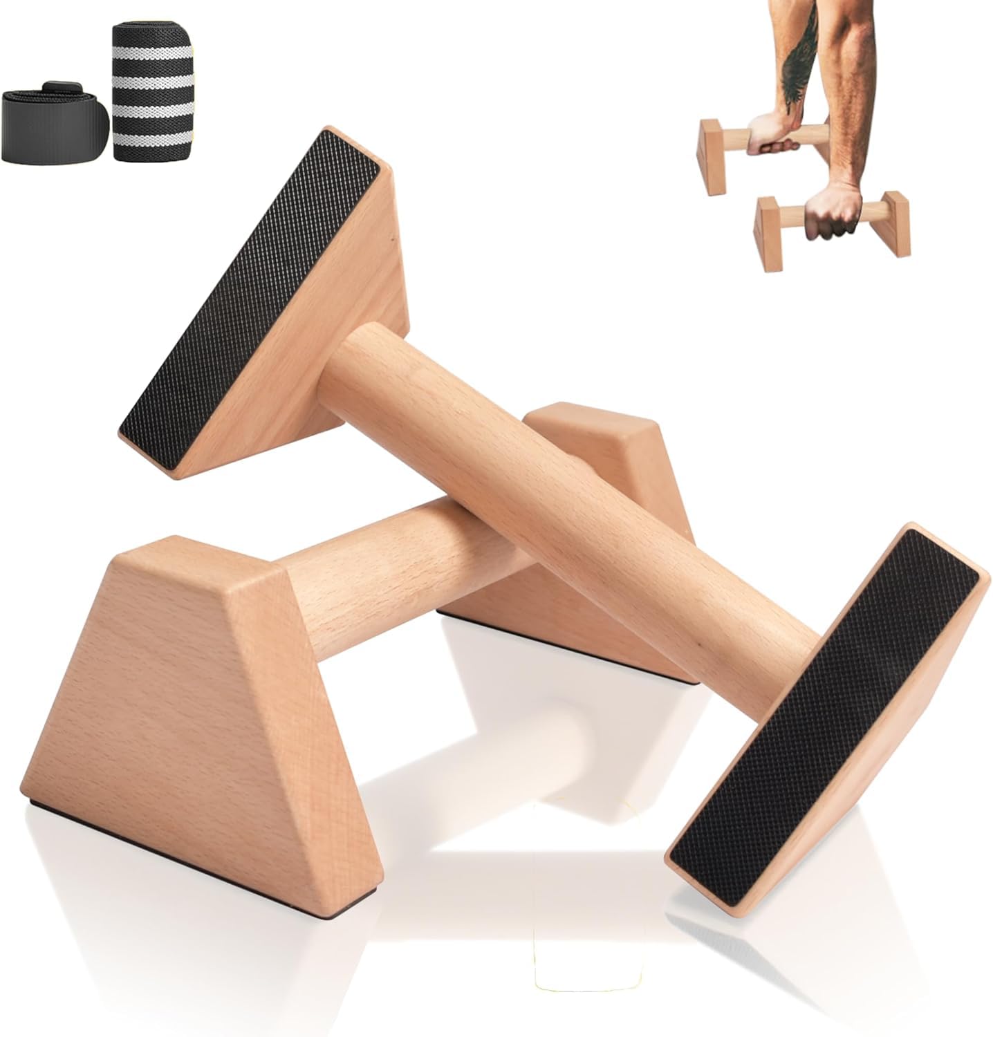 Wooden Parallettes Bars, Solid Pushup Bars Stands, Non-slip Rubber Feet Handstand Bars Calisthenics Equipment for Fitness, Gymnastics, Aerobics, Bodybuilding - Non-slip and Durable-image-43
