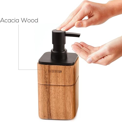 Miniatura 5 de Juego de accesorios de baño de bambú, accesorios de baño de madera de bambú, incluye dispensador de jabón de bambú, vaso, jabonera, con base de