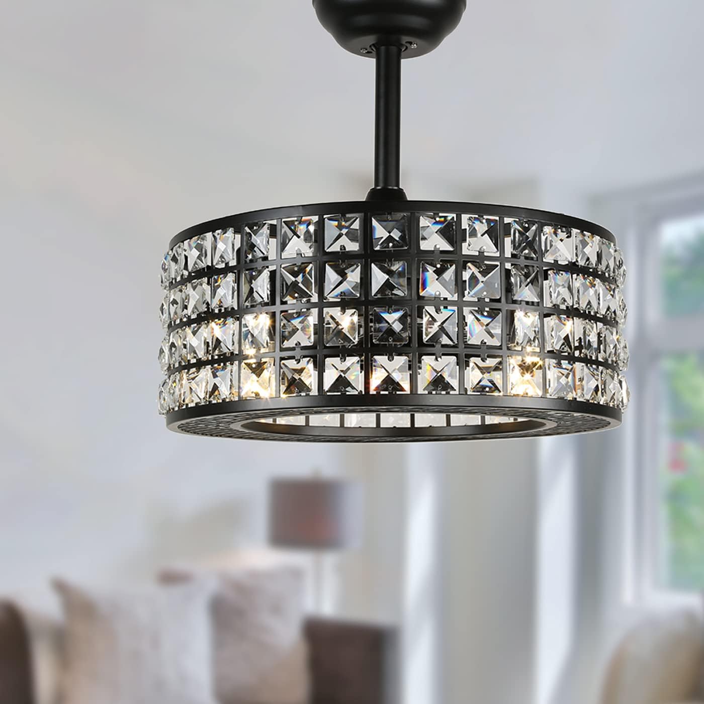 YYEHON Bladeless Ceiling Fan with Lights and Remote, 17.7" Caged