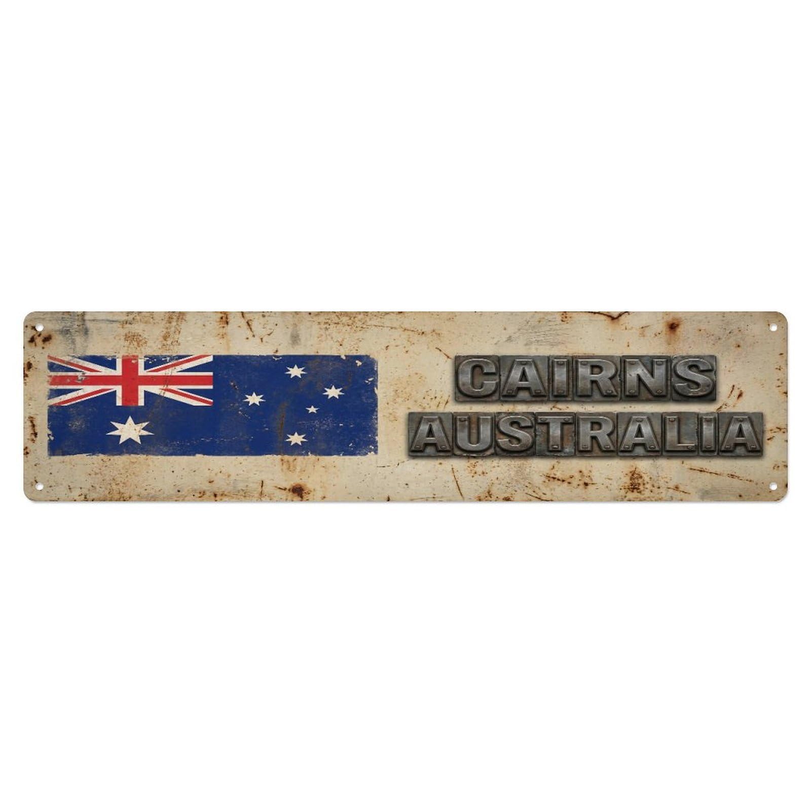 Okahys 4X16inch(10X40cm) Vintage Cairns Australia Flag Decor Rustic Travel Metal Tin Sign