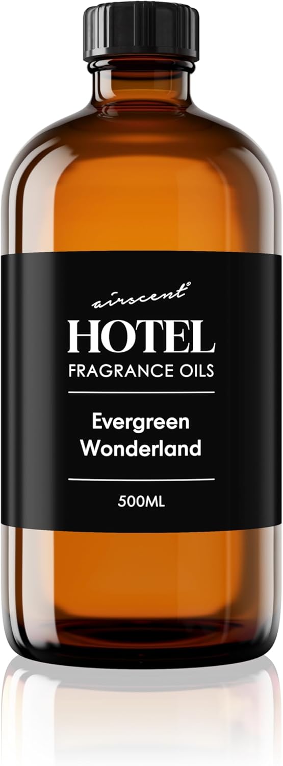 AirScent Evergreen Wonderland Holiday Diffuser Oil - Premium Holiday Fragrance Oil for Ultrasonic and Waterless Diffusers and Crafting - 500ml, 16.9 fl oz Glass Bottle - Christmas Tree Scent