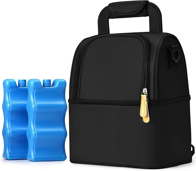 NCVI Breastmilk Cooler Bag with Ice Pack-Double Layer, Insulated Baby Bottle Bag Fits 6 Bottles, Up to 9 Ounces for Nursing Mother Breast Pump Bag Backpack (Black)