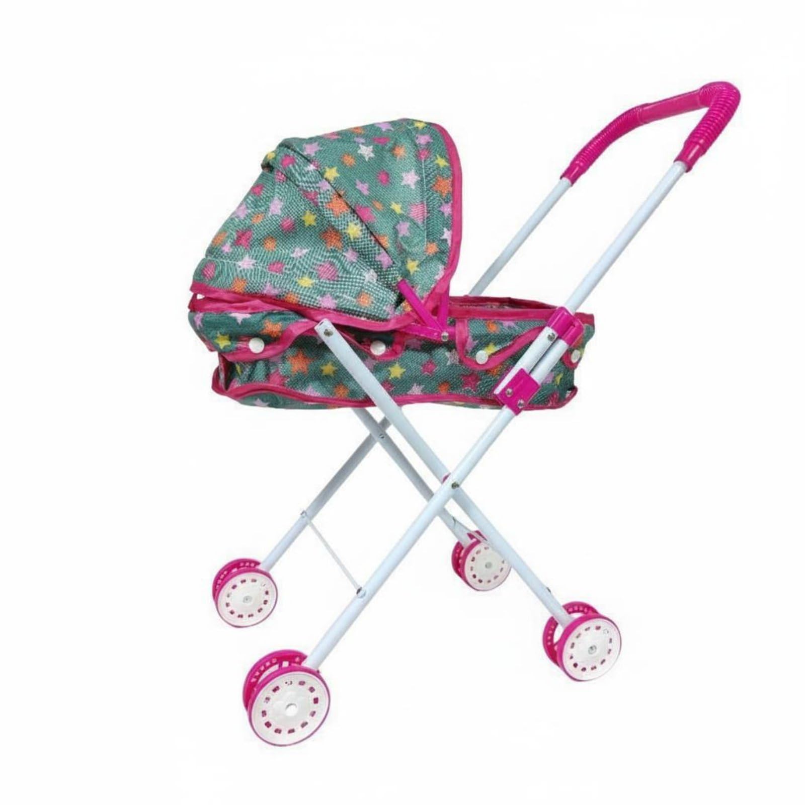 Colcolo Children Doll Pram Toy Carriage Infant Carriage Pretend Play Accessory with Retractable Canopy and Foldable Frame Suitable for Role Play Birthday Gift, Star Cart
