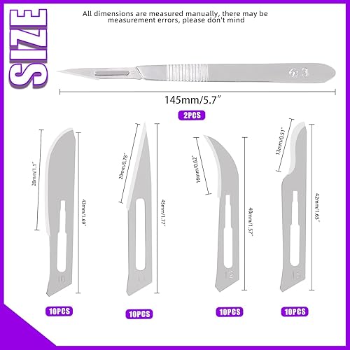 Miniatura 9 de Swpeet 44 cuchillas de bisturí de 2 estilos #11#23, cuchillas de grado quirúrgico con mango de cuchillo de bisturí #3#4, cuchillos de laboratorio de