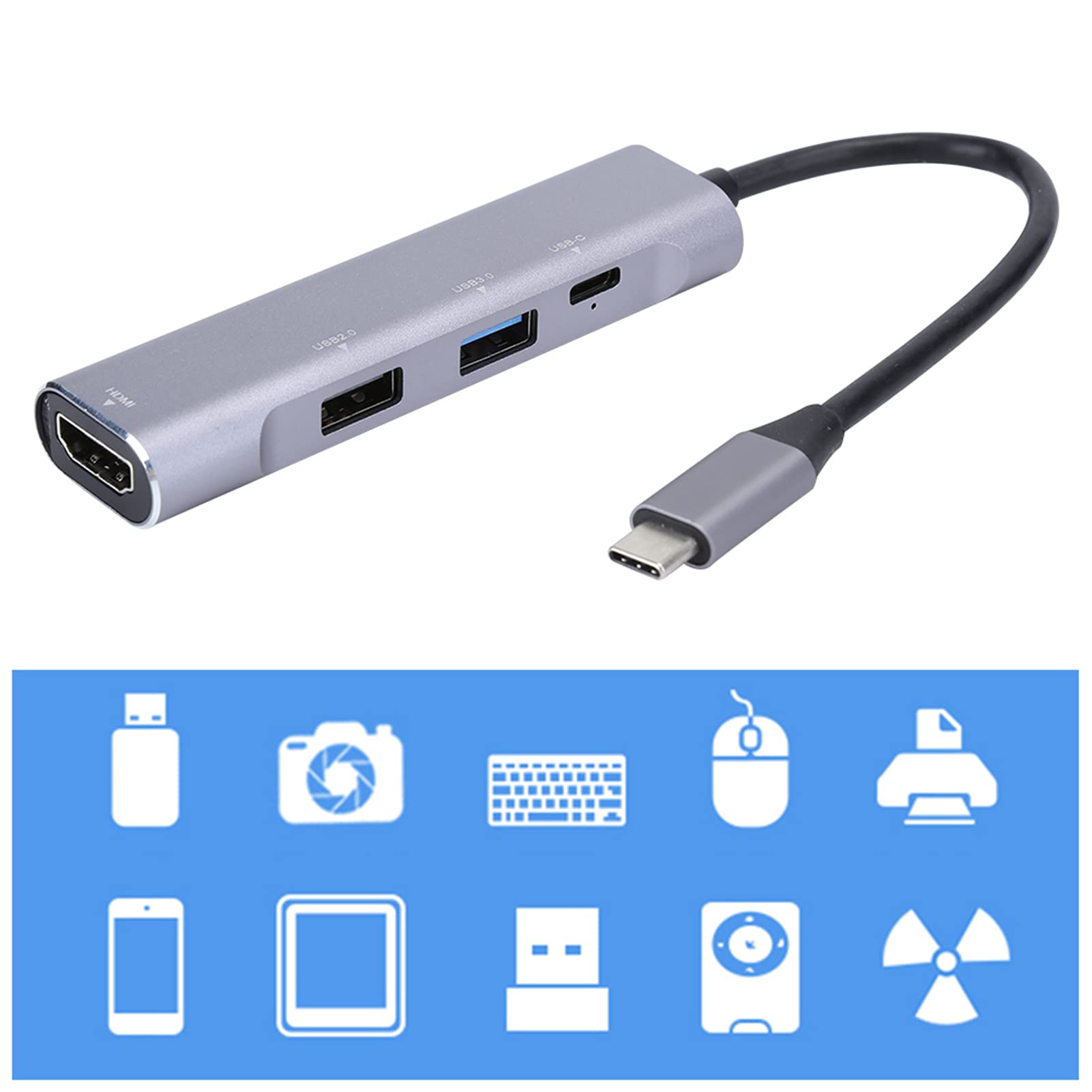 Aramox Hub Tipo C Hub USB in Alluminio con 4K 60W PD USB 3.0, Docking Station Tipo C 4 in 1 per Laptop Ufficio Mobile per OS X