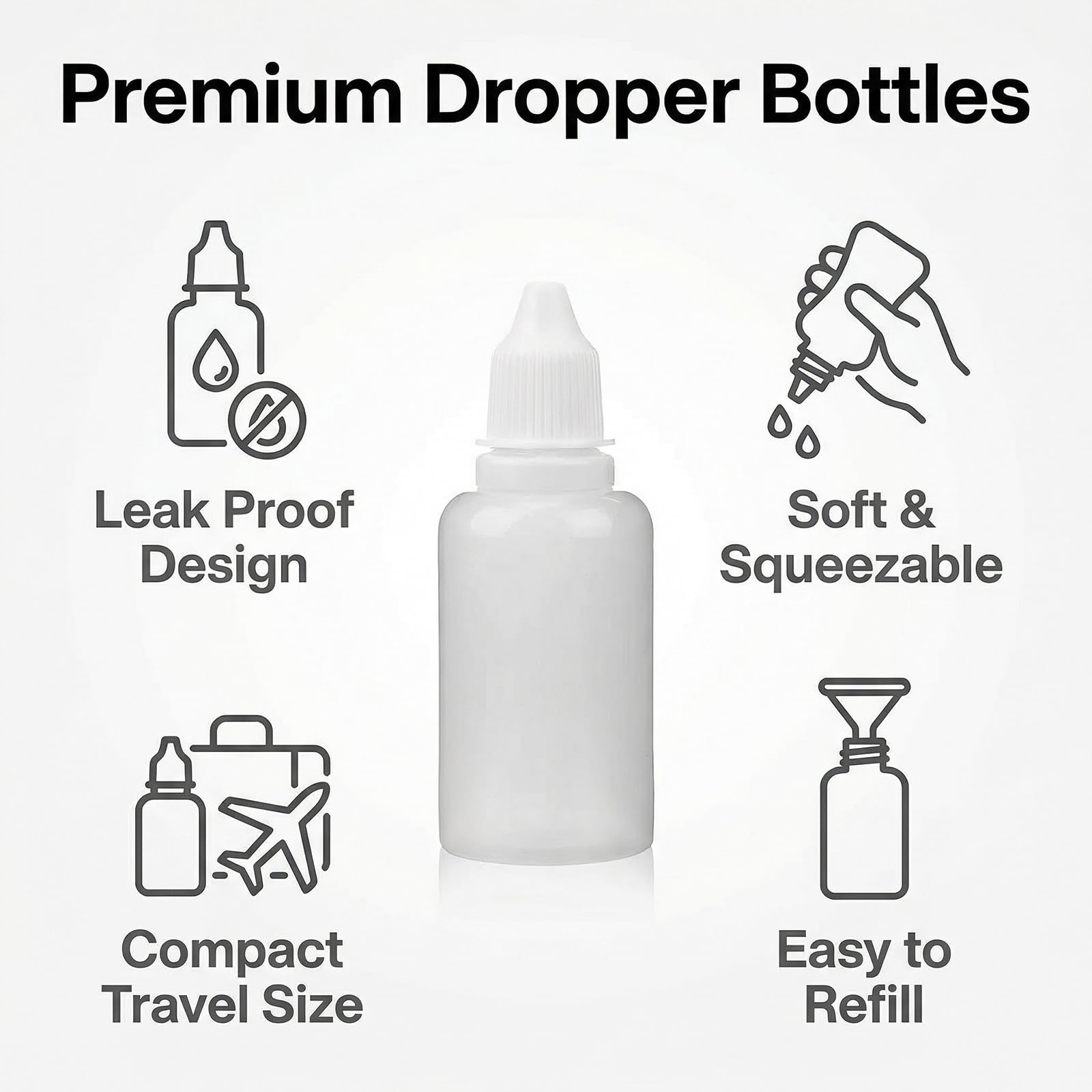 24 Pz 50ml Vuoto di plastica collirio Bottiglia/flacone contagocce/Bottiglie di scarico - con anello di tenuta - Contenitore di flaconi per cosmetici - Ottimo per confezione da viaggio