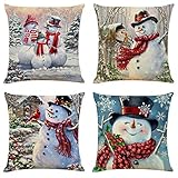 Christmas Throw Pillow Cover Set of 4 Holiday Decor Pillowcase Cushion Cover Square Decorative Pillow Cover for Sofa Couch Bed and Car, 18