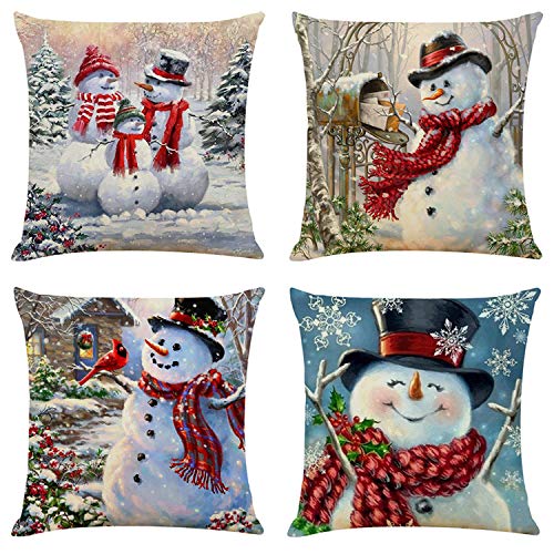 Christmas Throw Pillow Cover Set of 4 Holiday Decor Pillowcase Cushion Cover Square Decorative Pillow Cover for Sofa Couch Bed and Car, 18