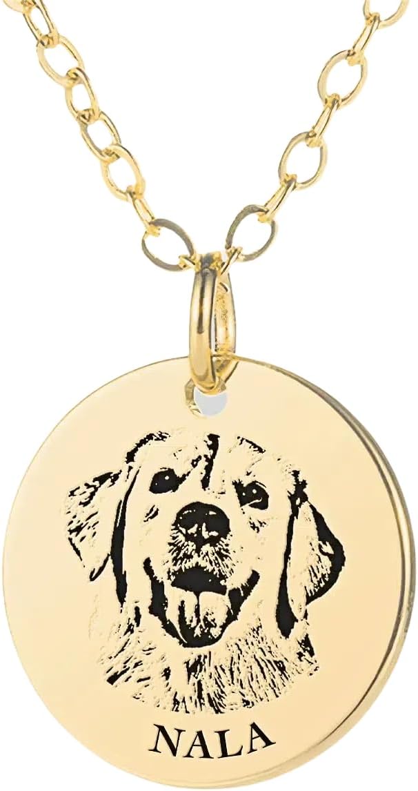 iPetprints Personalized Pet Portrait Necklace, Handmade Pet Dog Cat Memorial Jewelry Gift, Customized Round Disc Photo Engraved Necklace Pet Gifts for Animal Lover Dog Mom