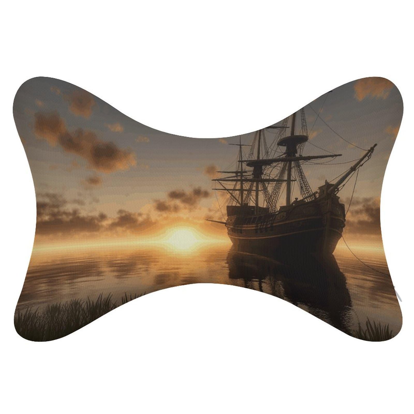 Adfgyerh Style Ship In The Lake Sunset Pillow ，Memory Foam Pillow Core，Cushion,Provide Neck Support，Car Pillows For Travel Car Seats And Home Offices.