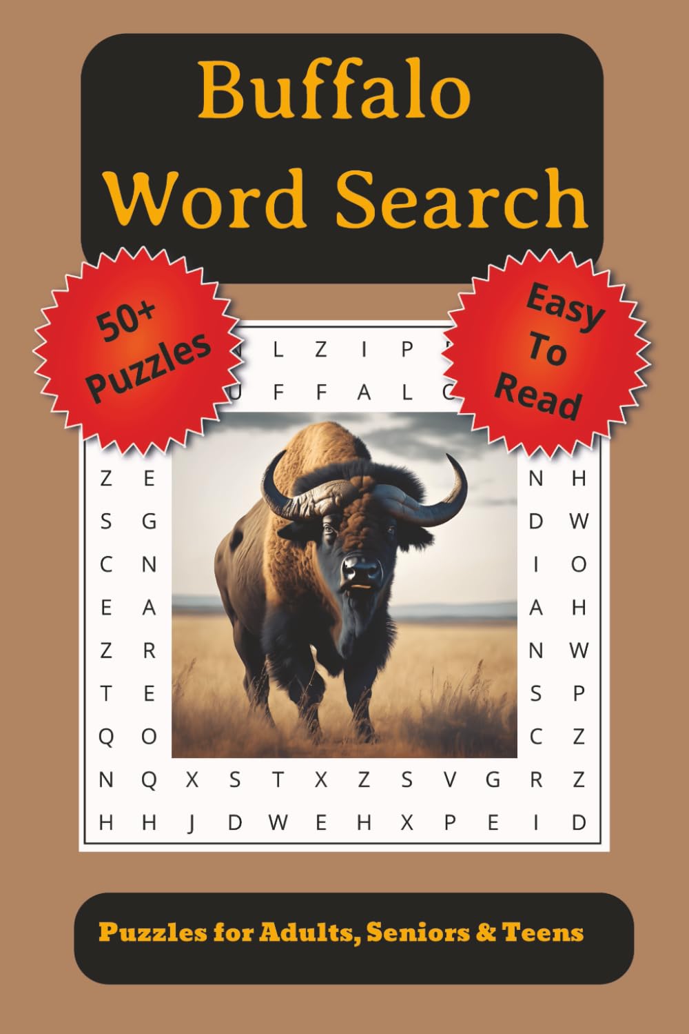 Buffalo Word Search: Word Searches with Easy to Read Print about Buffalo, the Prairie and More | 6x9 inches, 110 pages | 50+ Puzzles... Great Gift for