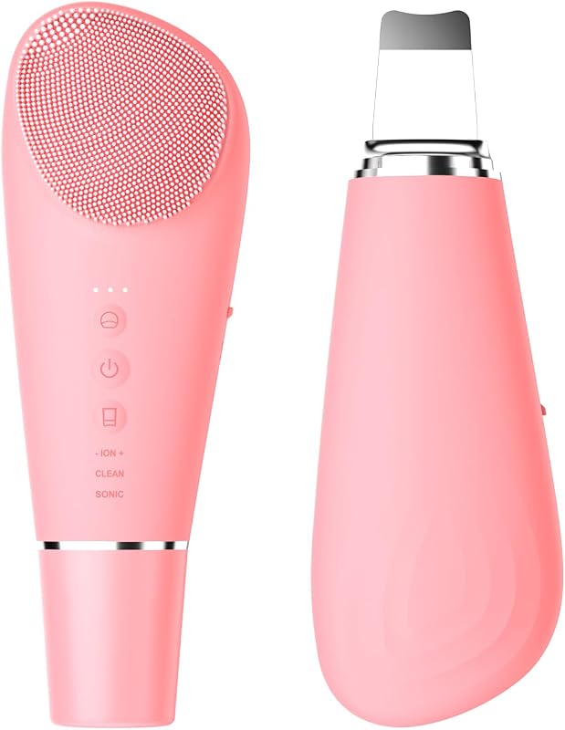 Escova elétrica facial 2 em 1 com espátula de silicone stepcare Peachy Pink, IPX7, recarregável