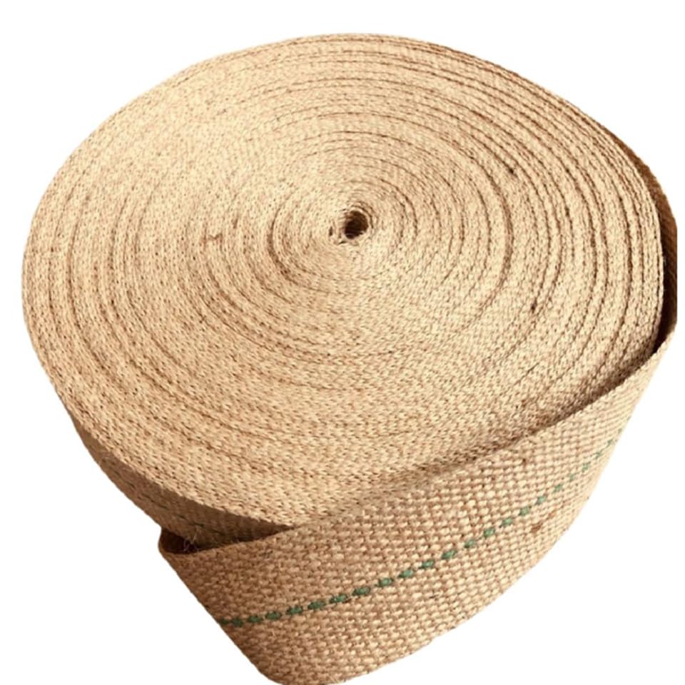 SOPHIE LAURENCE Premium Hessian Jute Upholstery Green Stripe Rolls - Versatile Burlap Webbing for Crafts & Home Décor - 15 M Roll