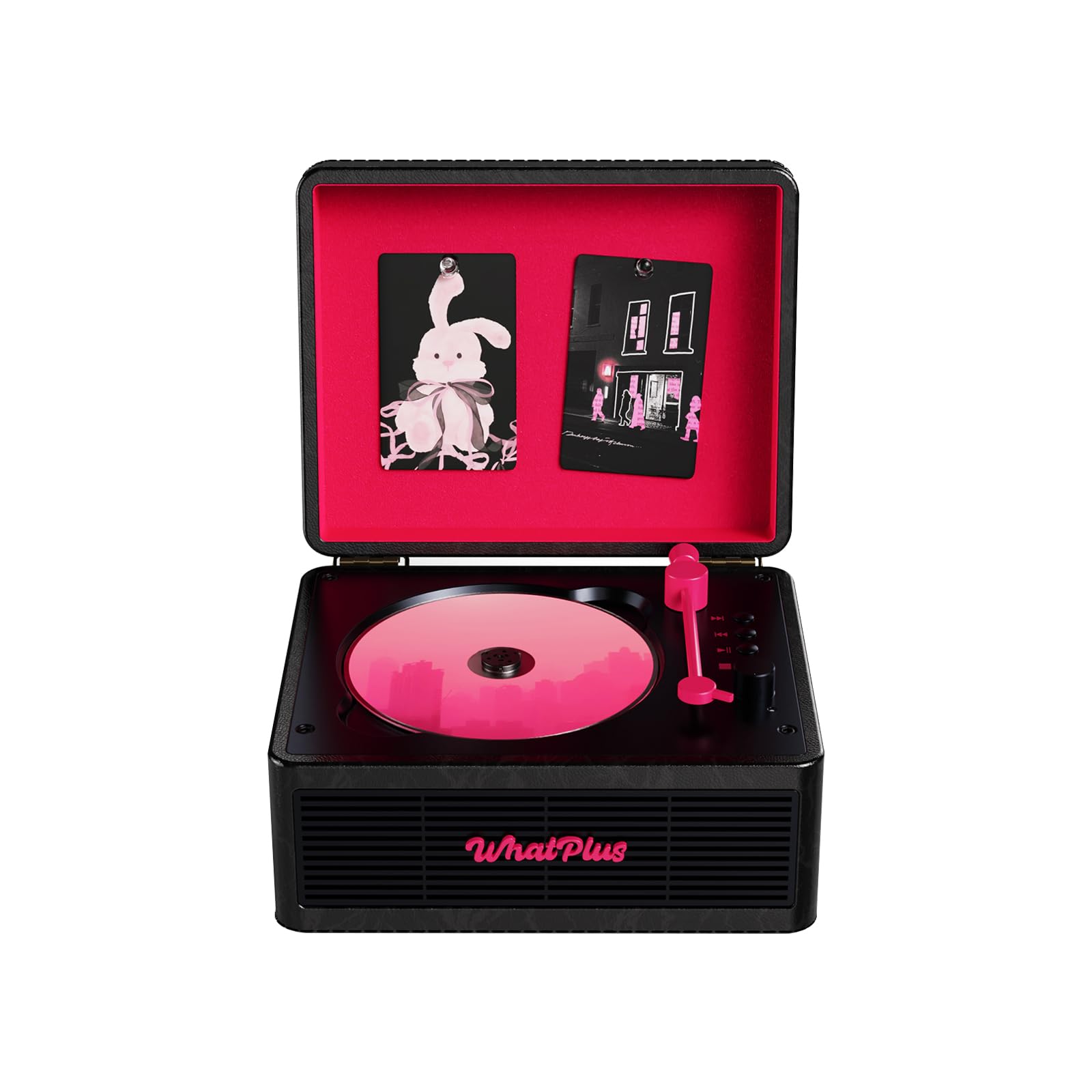 C300PRO CD Player with Bluetooth Speaker, High-Fidelity Sound, App-Controlled, Magnetic Display for Photos & Pins, Retro Desktop Music Player, Gift for Music Lovers (Black and Pink)-image-48