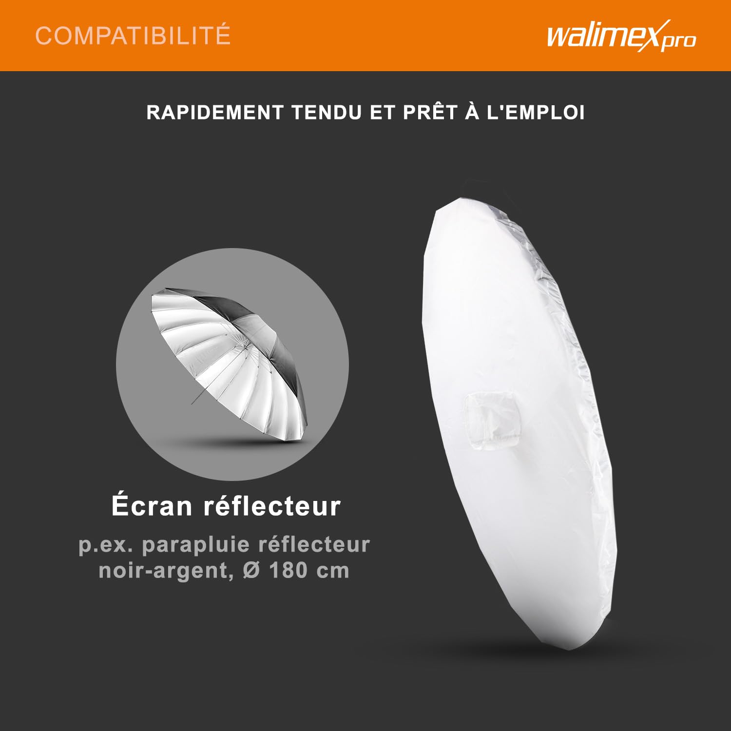 Diffuseur Parapluie Walimex Pro 180cm - Blanc Pour Photo Et Studio | Avec Sac