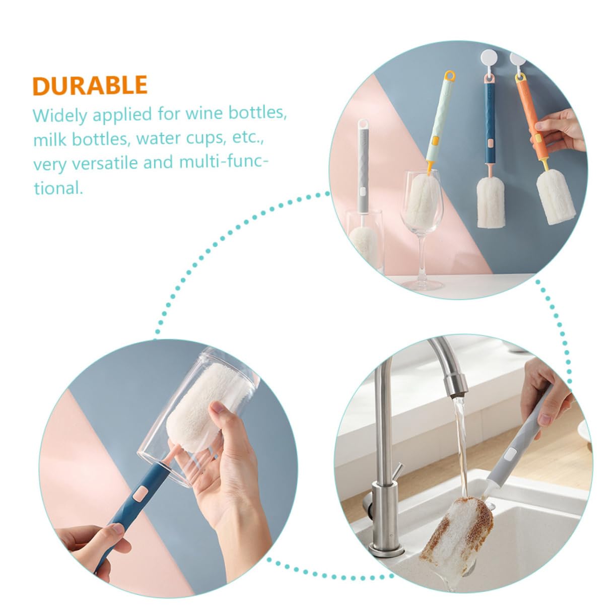 Abaodam 3 Set Di Spazzole Per Biberon Con Manico Per Biberon Materiale Sicuro Spazzola Con Punta Staccabile Portatile Per Uso Domestico 4 Pezzi * 3