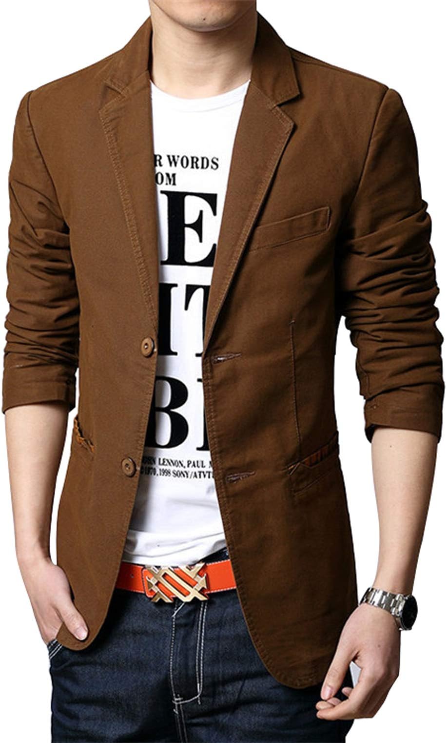 Men's Slim 2-Button Single Breasted Cotton Lightweight Blazer Jacket Sport Coat