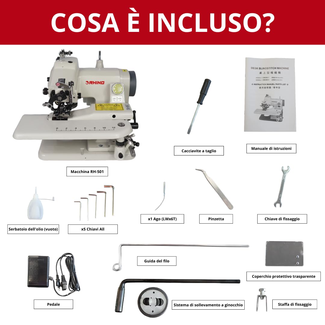RHINO Smart Solutions - Macchina da cucire portatile semi-industriale punto invisibile RH-501 tessuti sottili e medi orli invisibili in basso pantaloni, abiti (con/senza salto di punto)