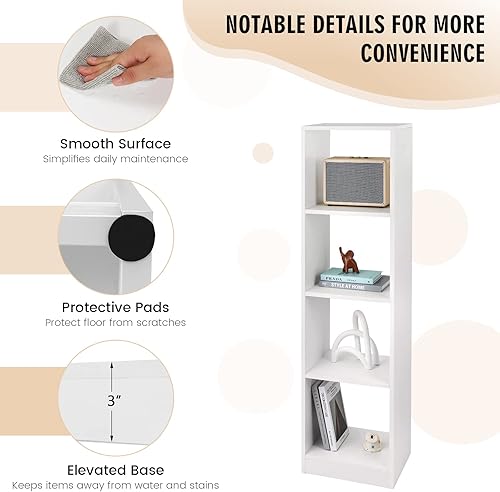 Miniatura 5 de Giantex Estantería de 4 cubos de 56 pulgadas de alto, color blanco, estantería independiente de 15 pulgadas de ancho y 5 niveles con 4 kits