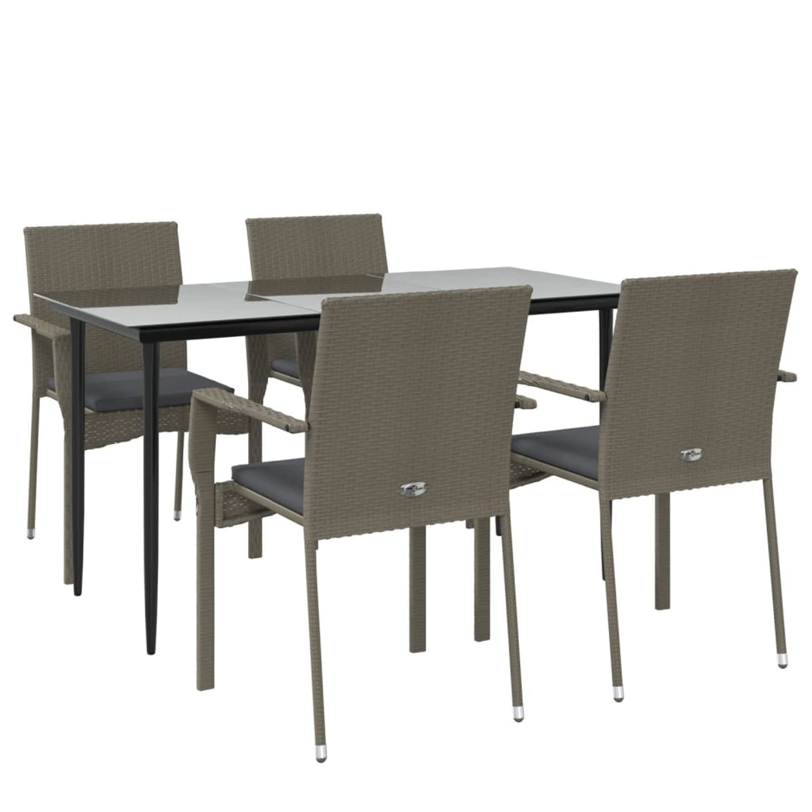 3185127 Set da Pranzo Giardino 5pz Nero e Grigio con Cuscini Polyrattan Testata in Legno,Testata Letto Matrimoniale Muebles Dormitorio Spalliera Letto Testiere per Letto Matrimoniale