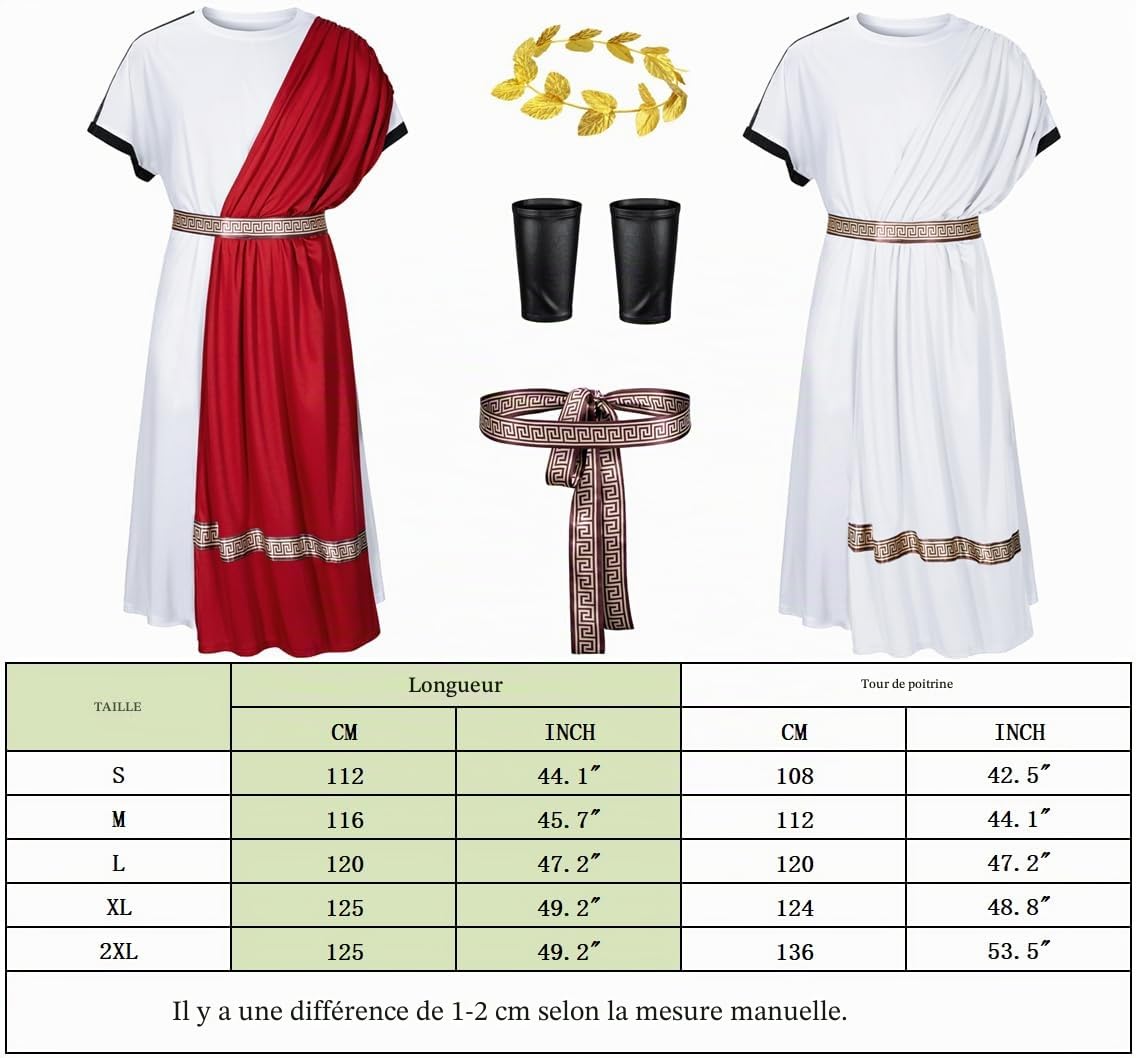 Costume grec pour homme, toge de dieu grec pour cosplay et Halloween, déguisement d’Halloween avec accessoires
