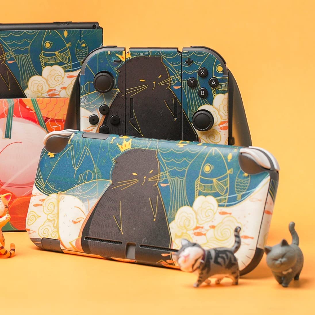 BelugaDesign Fat Cat Switch Skin | Adesivi in vinile con disegno di gatto | Kawaii Animali con foglie e stile cartoni animati | Compatibile con Nintendo Switch Lite (multicolore)