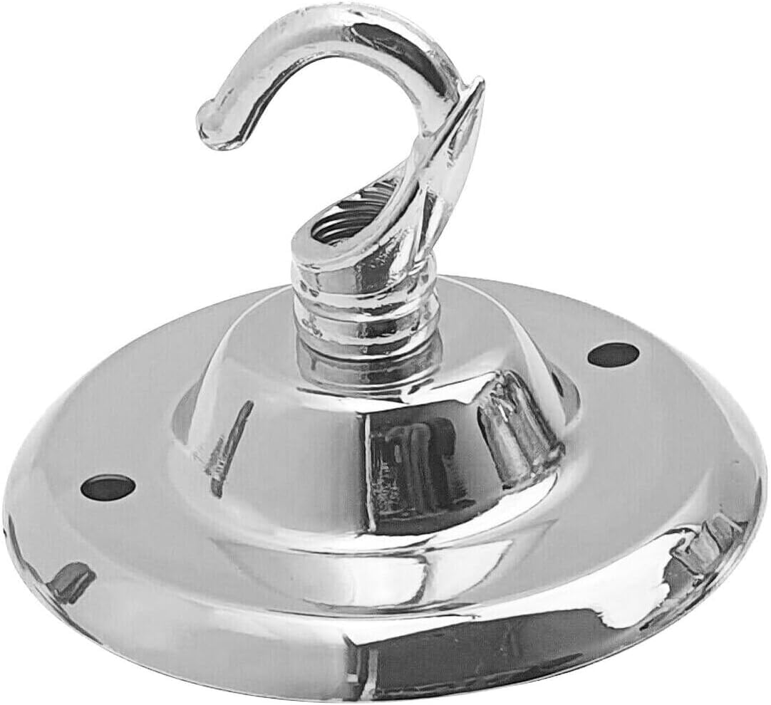 Vintage Chrome Metal 75mm Ceiling Rose with Chain Hook Pendant Light Fitting Cover Plate Canopy Kit Single Outlet Front Fitting for Chandeliers Wall Lamps Hanging Lights Planters Home Garden