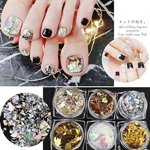 6 Colors/Box of Nail Paper foil Decoration Holographic Decal Broken Glass Aurora cellophane Nail Transfer foil Nail Decorations - (Color: 6pcs)