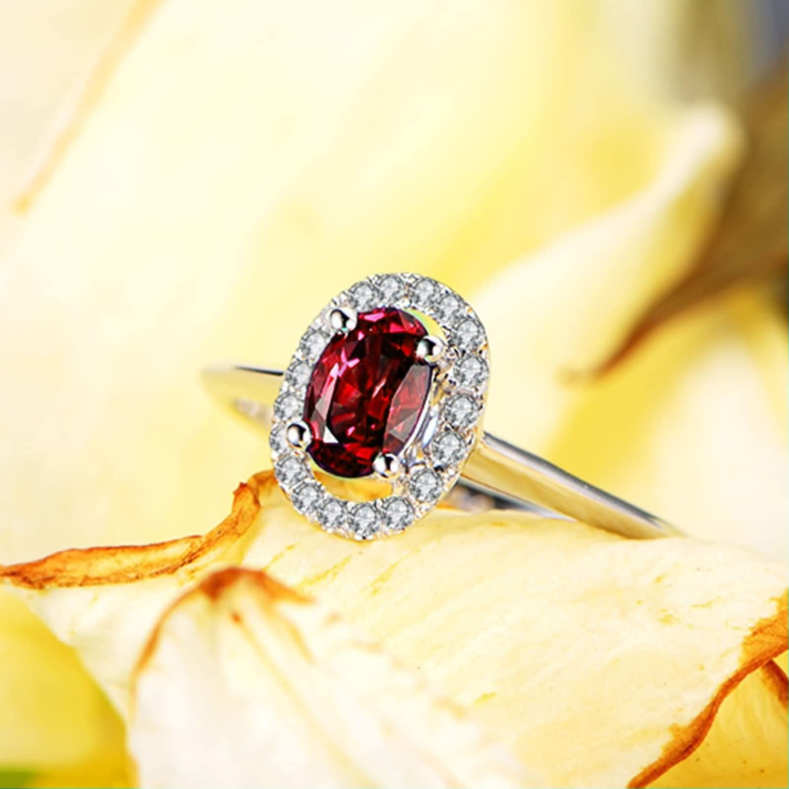 Band Ring Vintage Ringe Damen Silber Rot Oval Zirkonia Frau Bands für Sie Größe 45 (14.3)-65 (20.7)