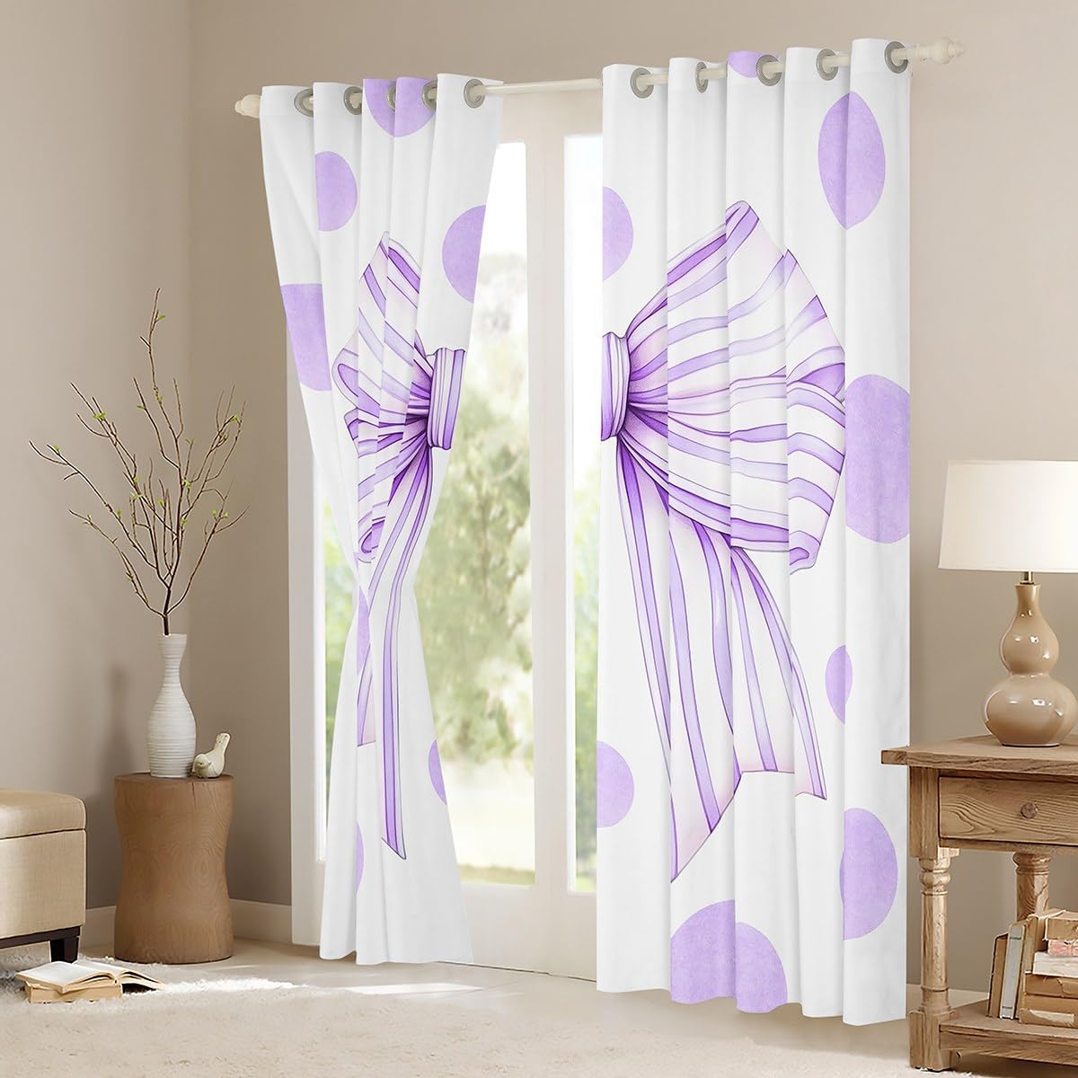 Fenstervorhänge mit Fliege, romantische, schöne Prinzessinnen-Fenstervorhänge, Kawaii, verträumte Fantasie, für Jungen und Mädchen, Raumdekoration, Lila, 2 Paneele, 106 x 160 cm (B x L)