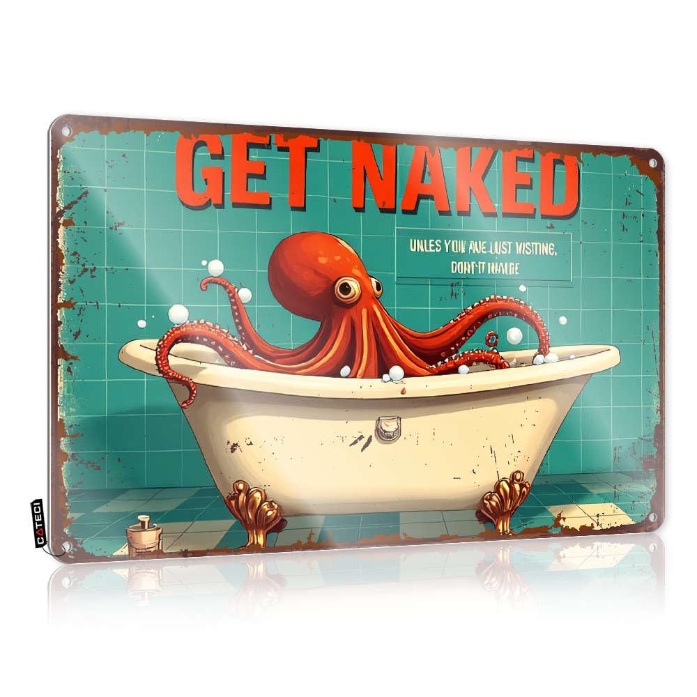 Fzfn Colour Take A Bath Or Face The Octopus! Tin Sign Stuff | Large Sweet Decorative Wall Art(30X40cm)