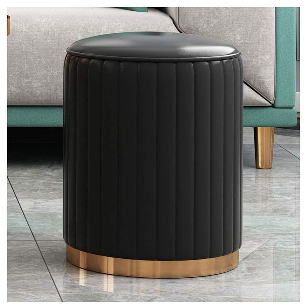 Pouf repose-pieds en cuir imperméable de forme ronde et petit tabouret bas pour le salon design D