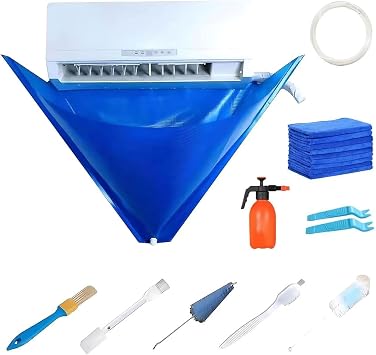 Mini Split Cleaning Kit,Air Conditioning System Cleaning Tools,Mini Split Cleaning Bag,for 37-45in Waterproof Wall Mounted Air Conditioner Cleaner, with Drain Outlet Pipe Ten-Piece Set