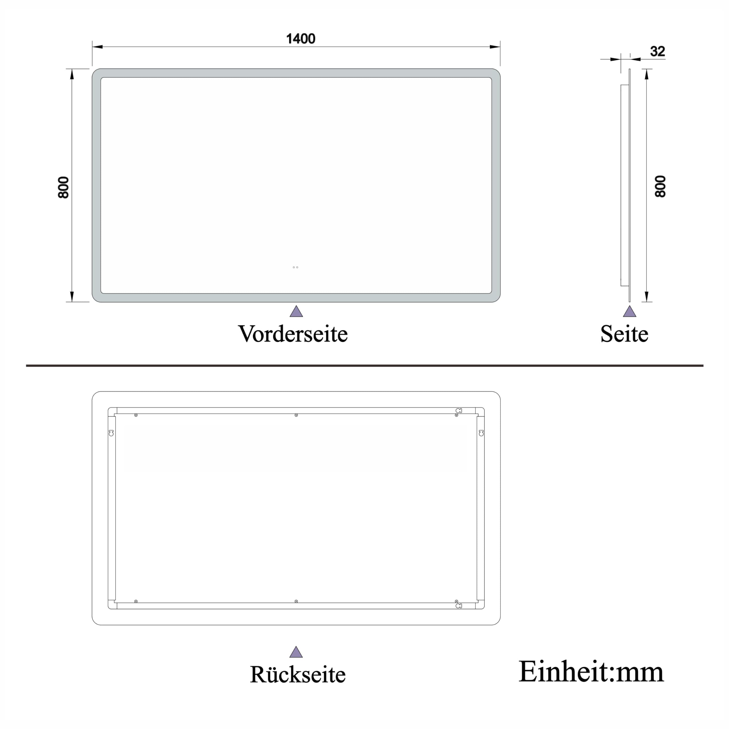 Badspiegel mit Beleuchtung 140x80cm Sensor-Schalter Beschlagfrei Kaltweiß dimmbar Memory-Funktion LED Wandspiegel IP44