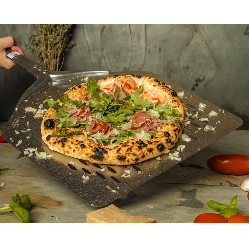 Pala per Pizza Professionale testa Quadrata Forata 30x30con Manico da 60 cm in Alluminio Anodizzato infornare forno a legna o elettrico pizzeria pizzaiolo