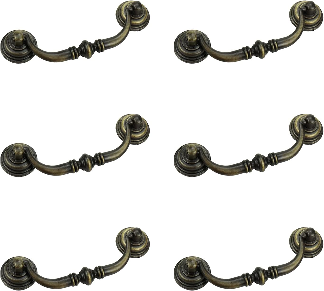 Quluxe 4.2" Hole Center Shabby Chic Drawer Pulls Handles Antique Bronze Kitchen Cabinet Drop Bail Pulls Handles- Bronze (Pack of 6)
