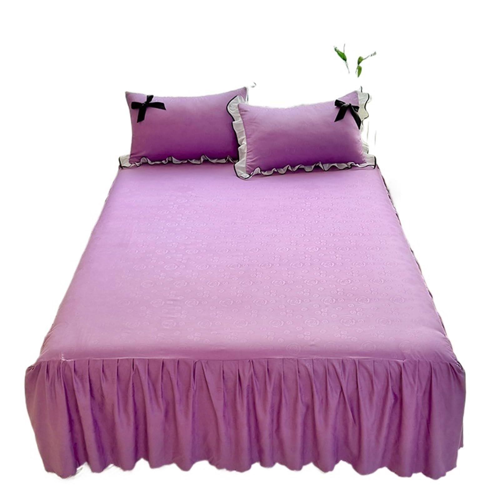 Simple Style Bed Skirt Ruffles Bedspread Skin-friendly Cover Home Soft Mattress Protector(E,200x220cm 3pcs set)