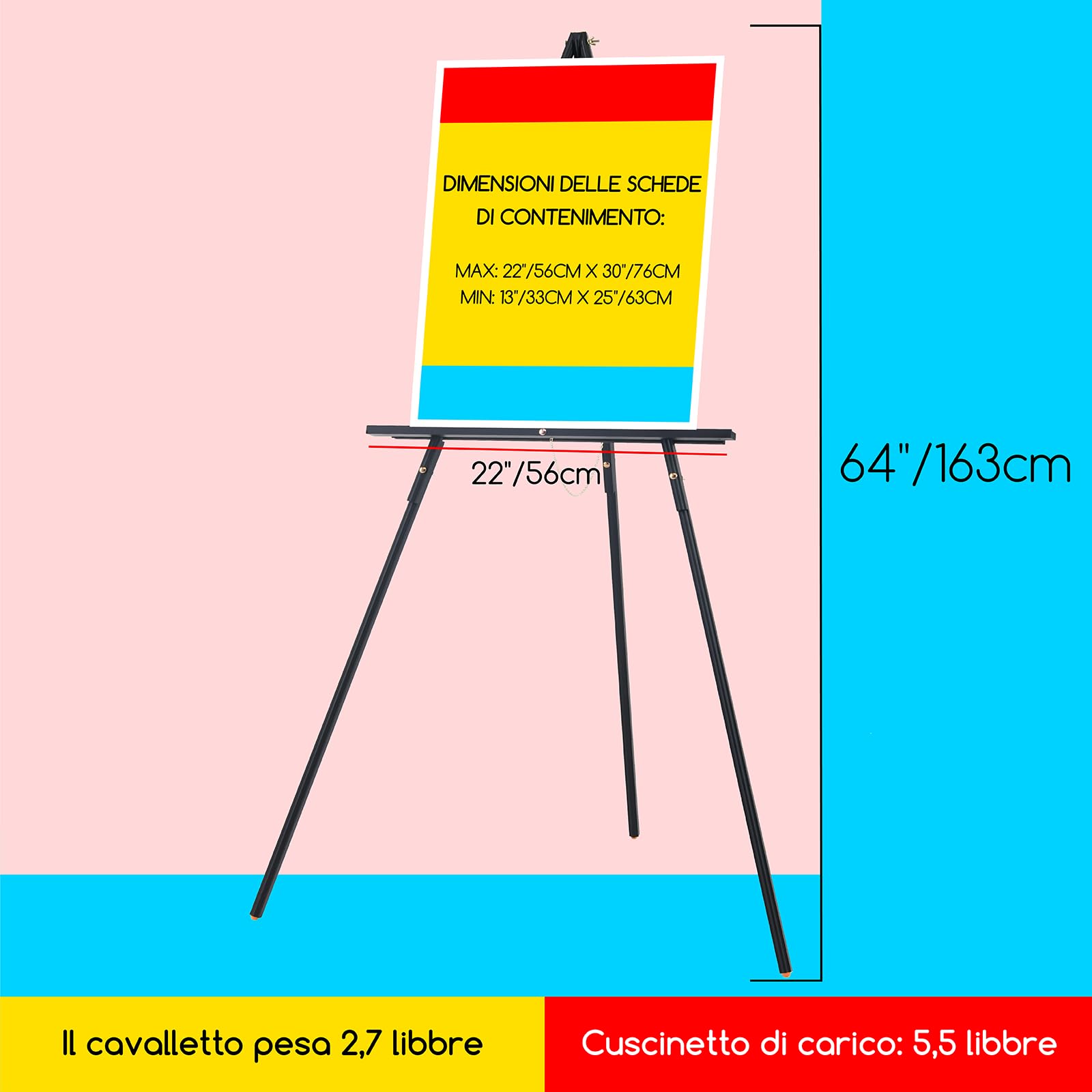MEEDEN Cavalletto da Sposa, Altezza Massima 64" Può Contenere Fino a 40 "/11lb, Cavalletto in Legno per Segno, Supporto Leggero del Segno del Treppiede, Cavalletto Portatile per Display