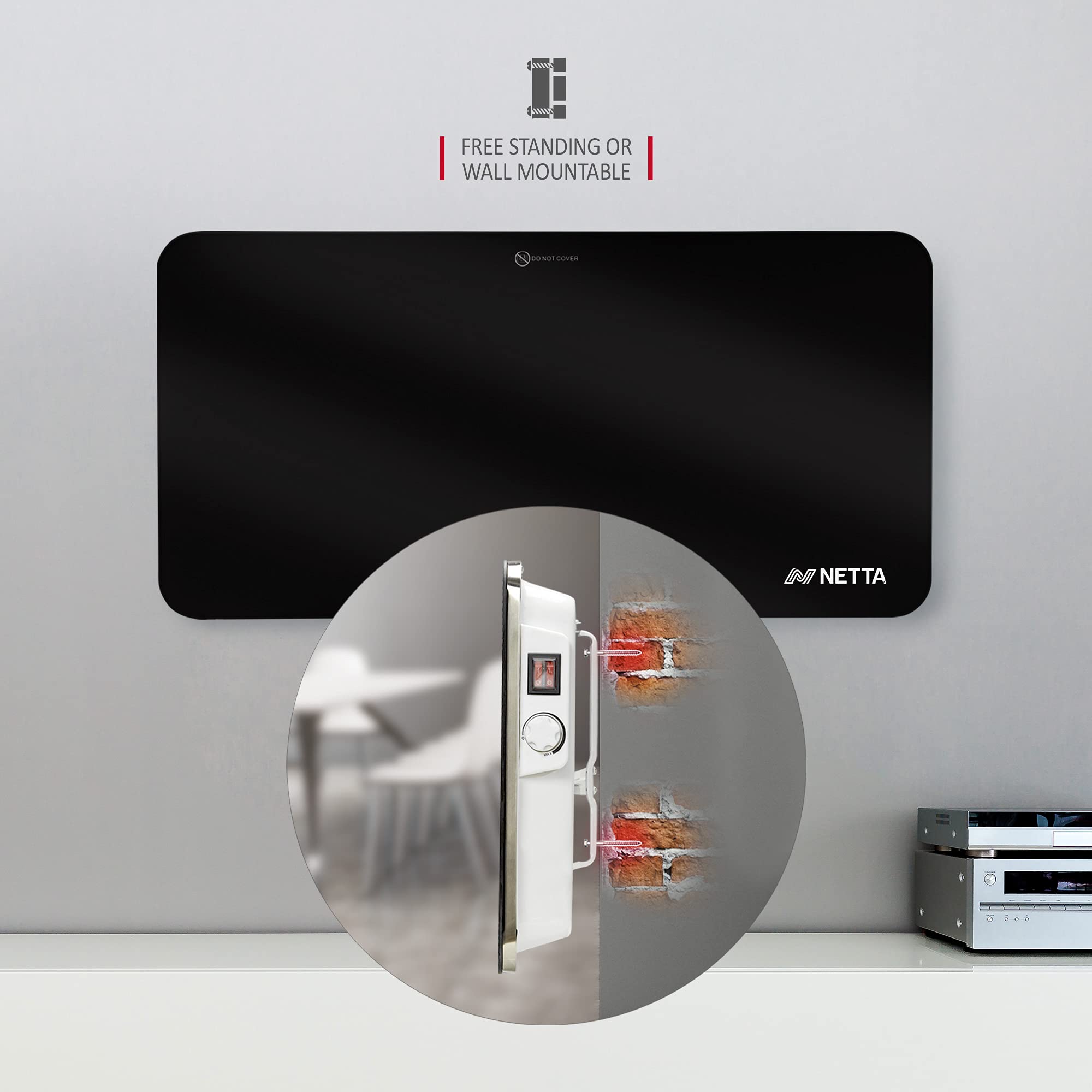 NETTA Electric Panel Heater, Slimline Glass Heater, Wall Mounted Electric  Heater Or Free Standing, With Thermostat, 2 Heat Settings, Eco Friendly  Mode, 1000W, Black. : Amazon.co.uk: Home u0026 Kitchen