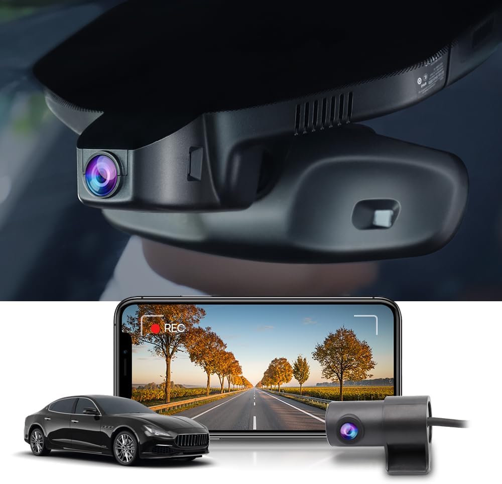 Fitcamx Front 2160P+Rear 1080P Dash Cam Adapts for Maserati Quattroporte & Ghibli 2017-2022 GT S Q4 Gransport, OEM Style, 2 Way HD Video, WiFi&APP, Loop Recording, Parking Mode, Plug&Play, 128GB Card