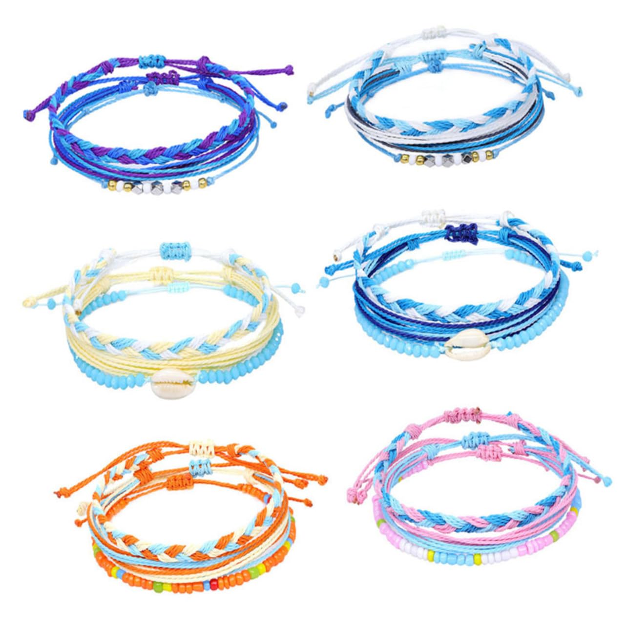 9piezas Pulsera De Conchas Marinas Tejida Mano Hilo De Cera Accesorio Ligero y Duradero Para Fiesta Viaje y Uso Diario