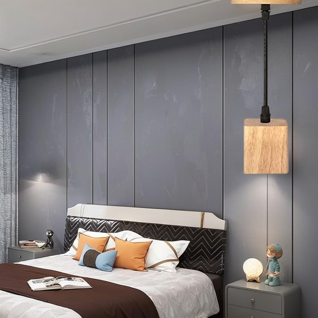 TECNOLUX EURO Lampada A Sospensione In Legno Rosca - E27, Diametro 25 Cm, Colore Naturale, Cavo Regolabile 100 Cm - Per Sala Studio, Camera Da Letto, Cucina
