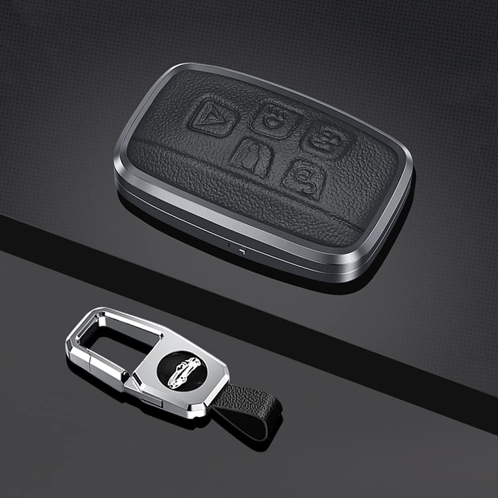 SANRILY 1pcs for Range Rover Key Cover Full Protection Metal Leather Key Fob Case fit for Land Rover Discovery Sport LR4 Jaguar Keyless Keychain Holder-Black - Image 3