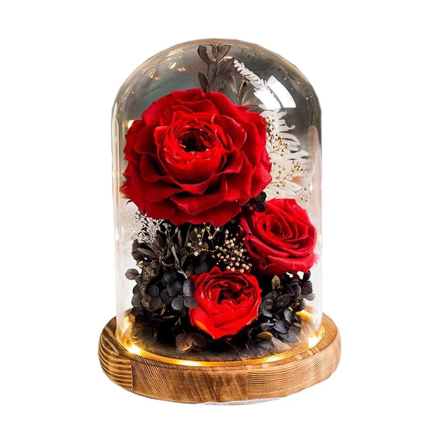 プリザーブドフラワー ガラスドーム プレゼント 赤い薔薇 ボックス入り
