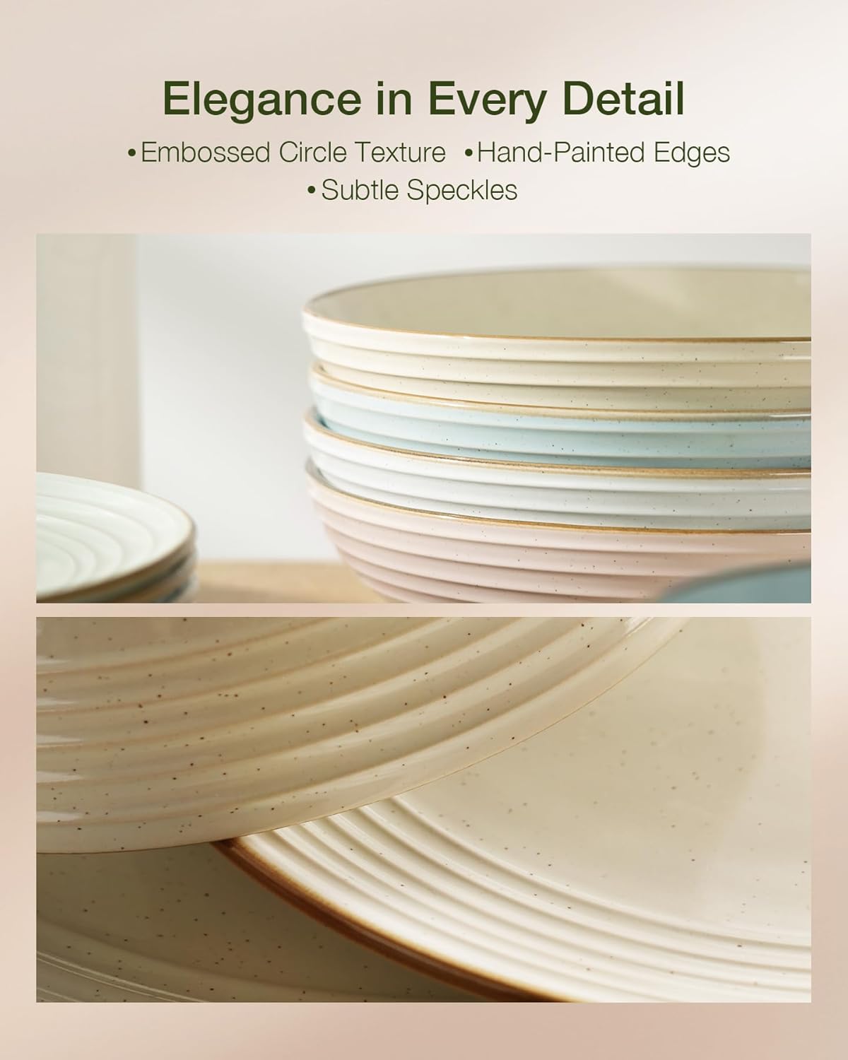 Famiware Jupiter Dinnerware Set, Plates and Bowls Dish Sets for 4 (12 Pieces), Microwave and Dishwasher Safe Stoneware Speckled Tableware, Chip and Scratch Resistant, Multi-color - Image 6